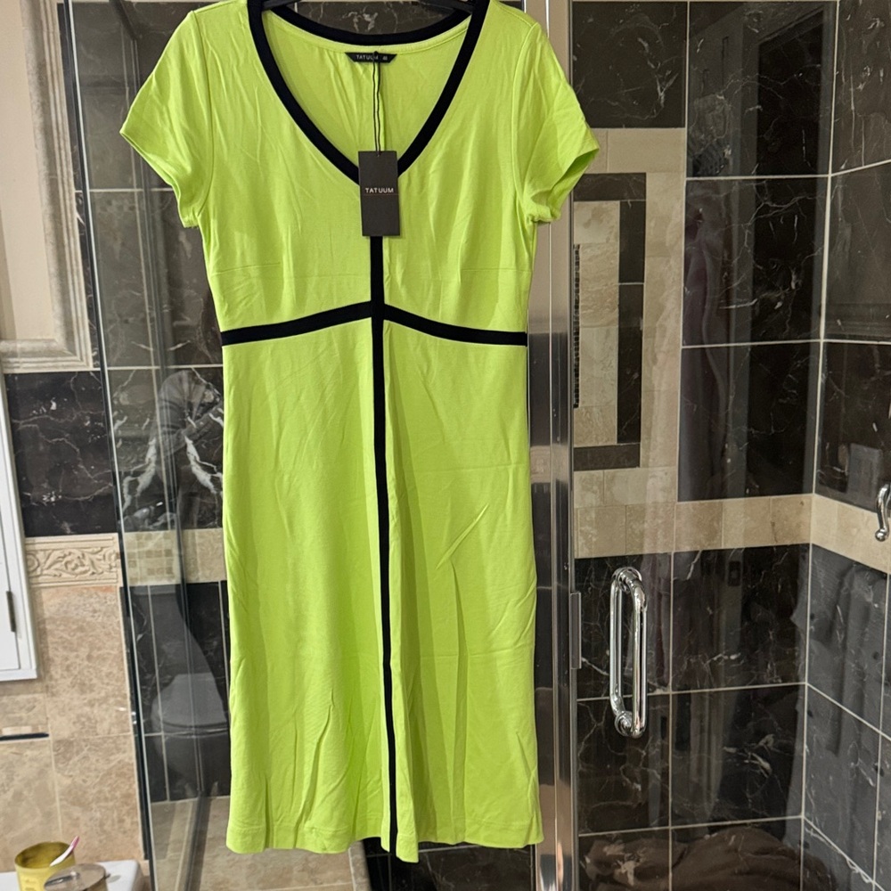 Tatum Lime Green V-Neck Contrast Trim Dress